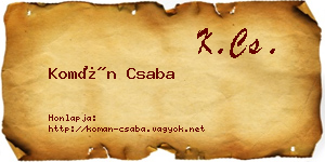 Komán Csaba névjegykártya